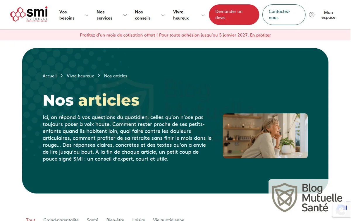Capture : Nos articles - Mutuelle SMI